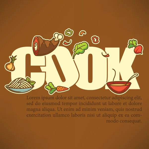 vector cook banner, common food, dish and vegetables