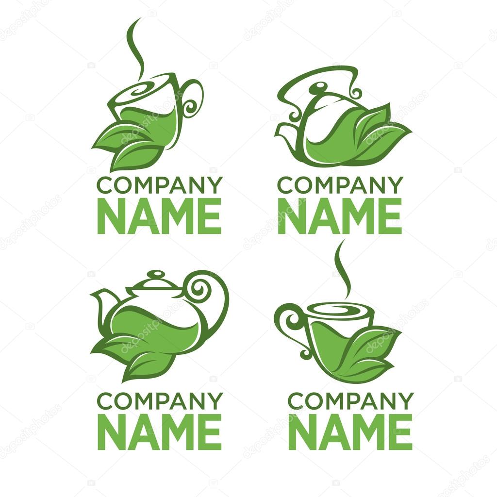 Green and herbal tea, vector collection of organic logo