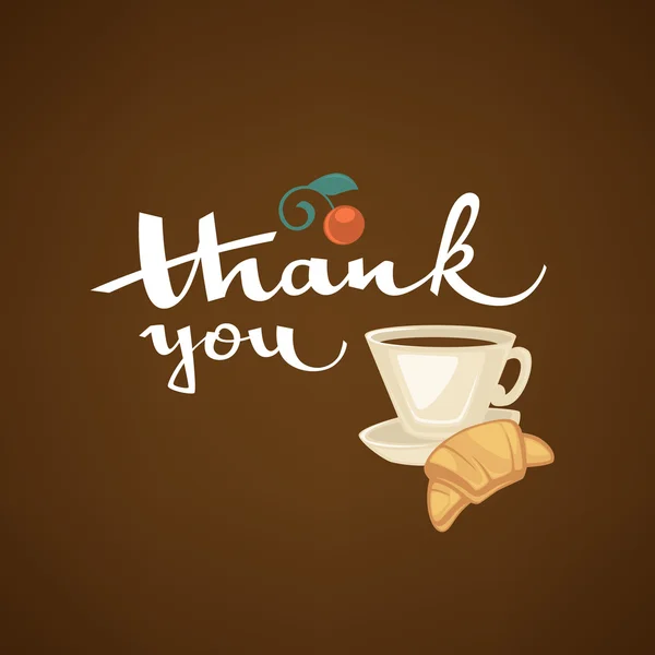 Köszönjük, hogy betűkkel csésze kávé a sötétbarna összetételére — Stock Vector