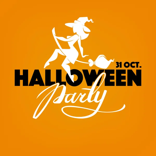 Brigt pomarańczowy halloween party zaproszenie z atrakcyjny czarownica si — Wektor stockowy