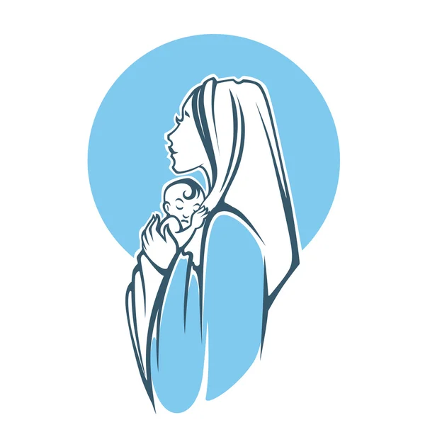 Ilustración vectorial de la virgen María y su bebé acebo — Archivo Imágenes Vectoriales