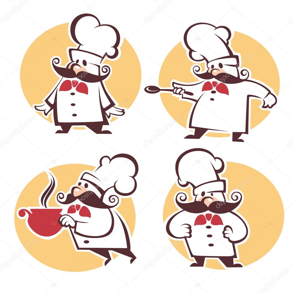 Cooking symbols, food and chef silhouettes, vector collection emblems and logo for your menu