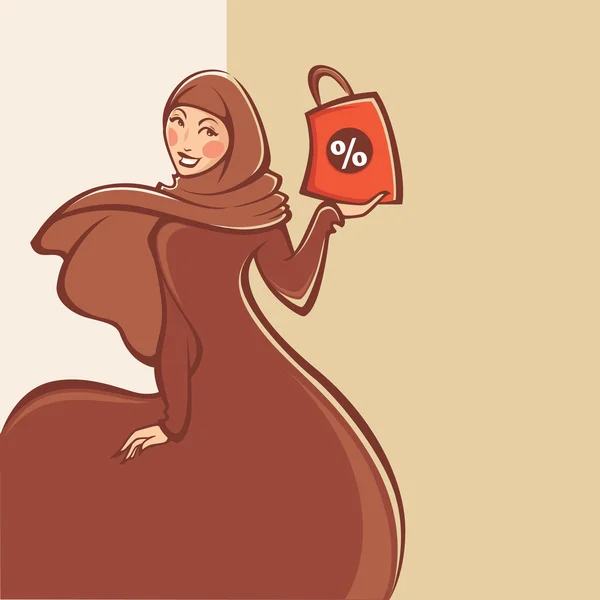 Beautiful image of Arabic Muslim woman doing shopping, vector il — Stock Vector