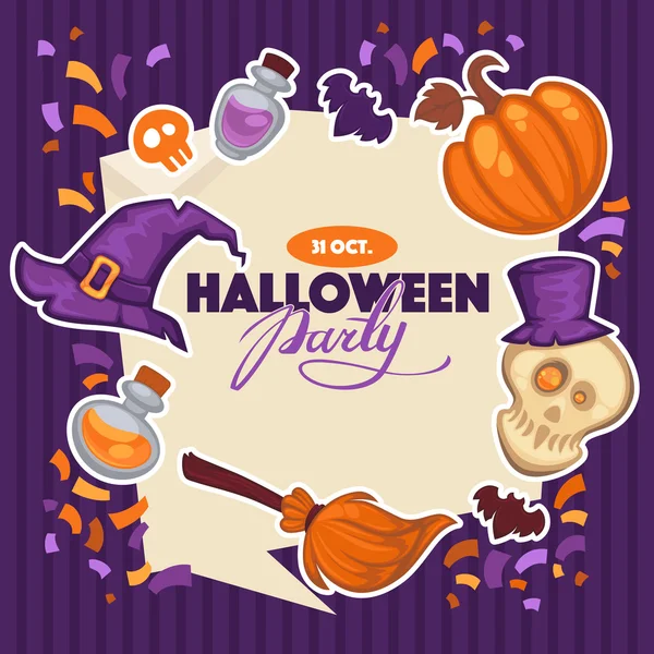 Rolig och tecknade halloween bakgrund, inbjudan och hälsning — Stock vektor