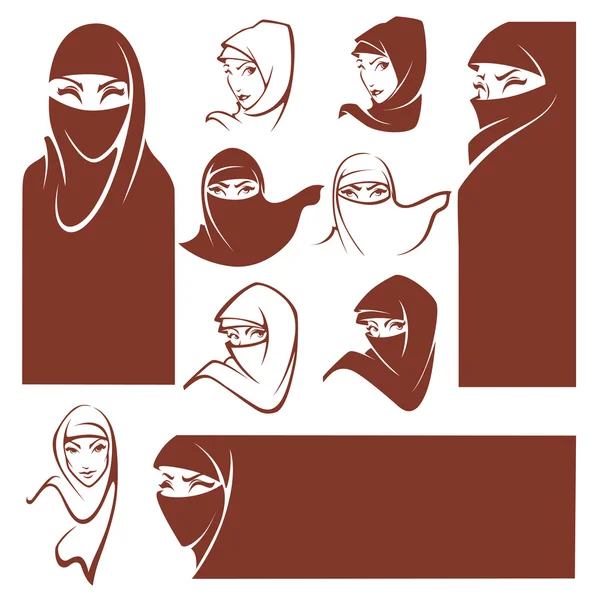 Beautiful arabian girls collection, banners and portraits — Stock Vector