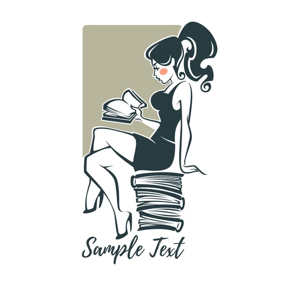 illüstrasyon vektör yourg, seksi ve güzel kız, kitap okumak