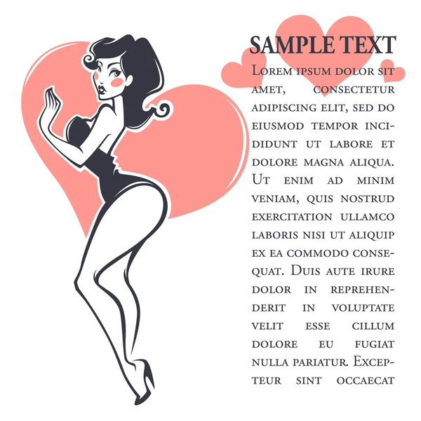 Belleza pinup chica en forma de corazón fondo y lugar para su t — Vector de stock