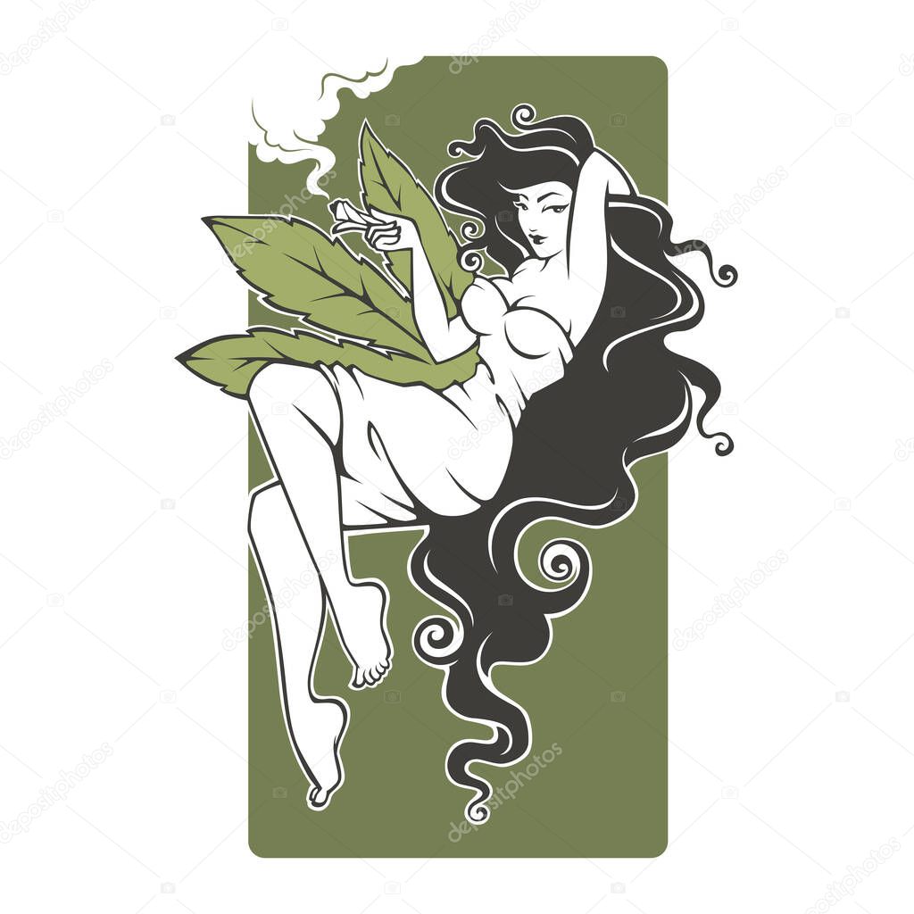 Girl smoking cannabis, for your logo, label, sticker, tag, print