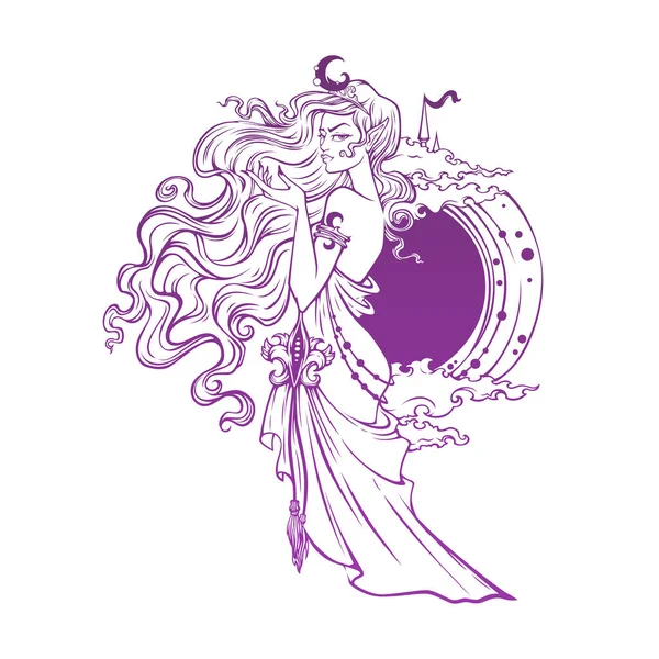 Mistyc Elfe Princesse Reine Nuit Illustration Vectorielle Graphismes Vectoriels