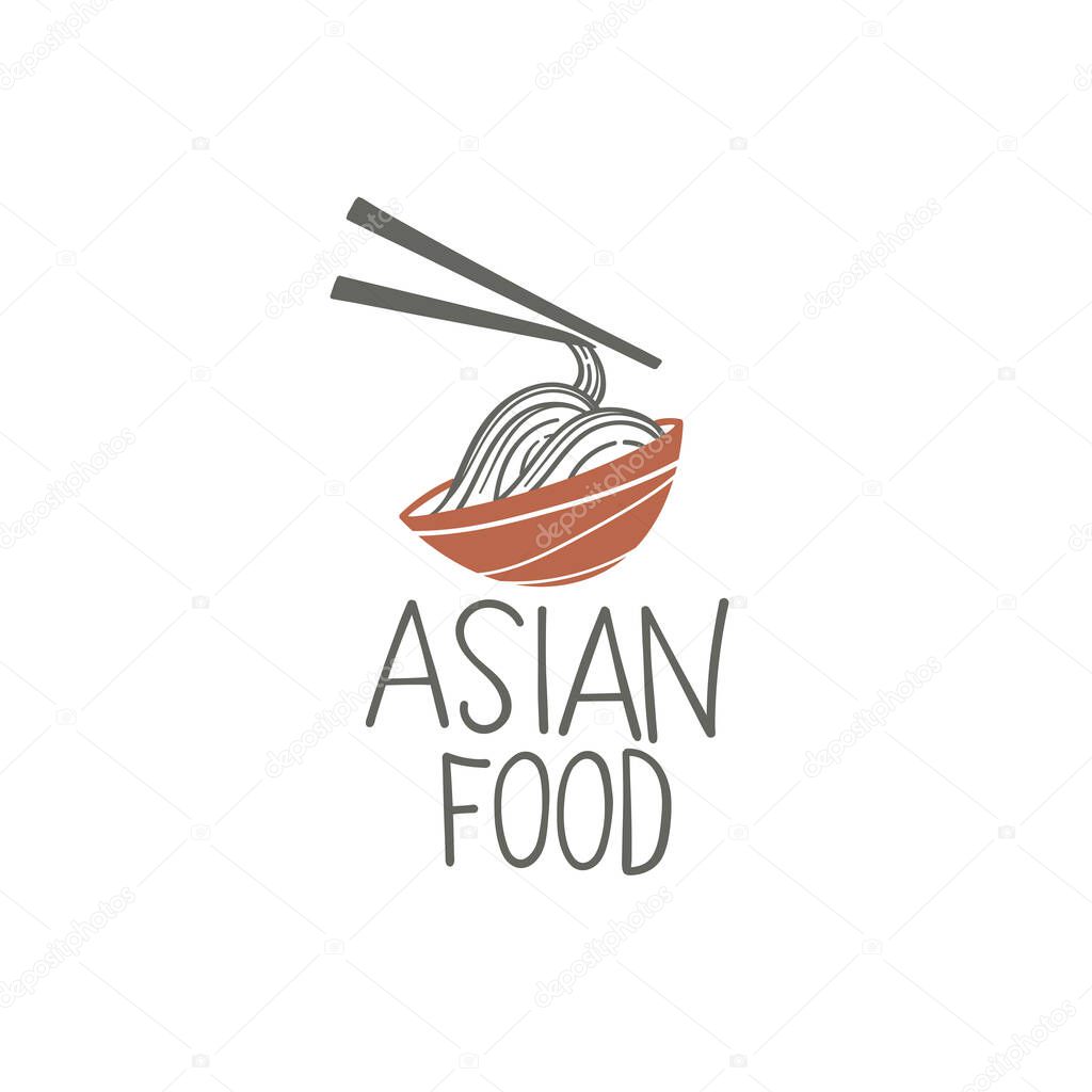 Asian food, simple vector logo with handdrawn lettering composition