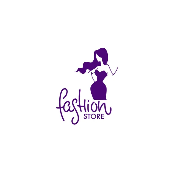 Векторний Модний Бутік Магазинний Логотип Етикетка Емблема Леді Силует Сукні — стоковий вектор
