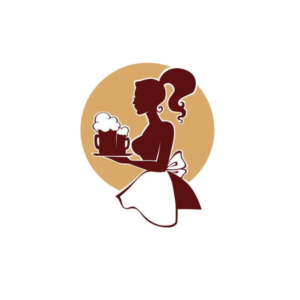 Hermosa Mujer Cintura Sosteniendo Una Silueta Cerveza Para Logotipo Etiqueta — Vector de stock