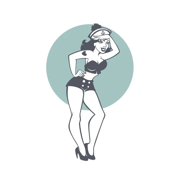 Sexy Chica Marinero Pinup Ilustración Vectorial — Vector de stock