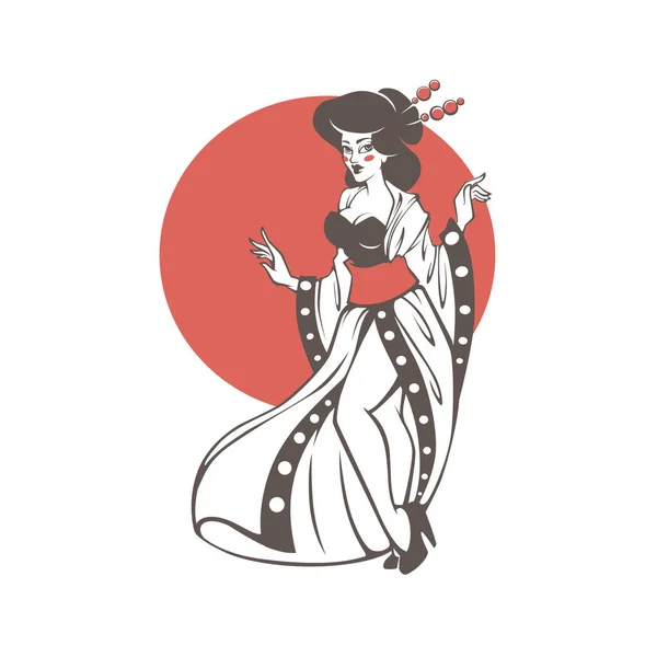 美しい芸者のベクトルの肖像 あなたのロゴ ラベル かなりアジアのピンナップ日本の女性のイメージを象徴する — ストックベクタ