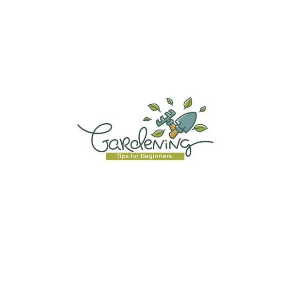 Gardening Vector Logo Template Met Lijn Kunst Doodle Kalligrafie Belettering — Stockvector