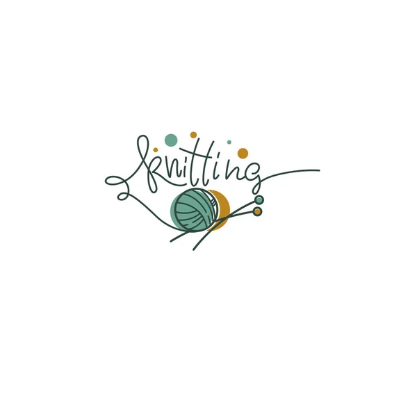 Handmade Knitting Hand Drawn Doodle Logo Label Emblem — Stock Vector