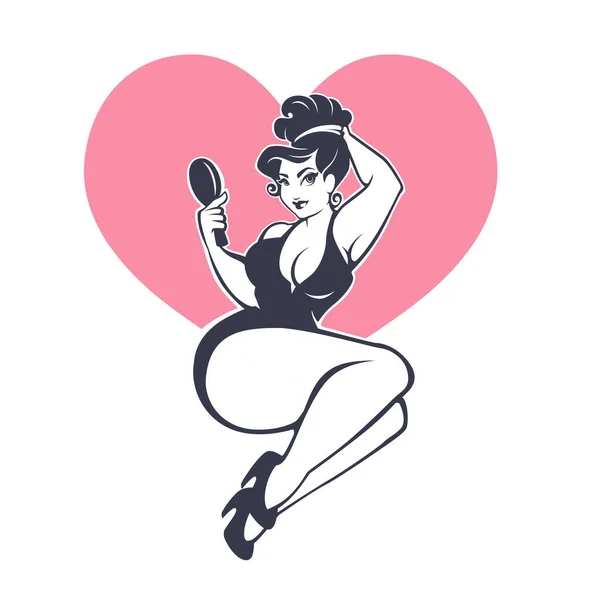 Feliz Size Pinup Menina Fundo Forma Coração Ilustrações De Stock Royalty-Free