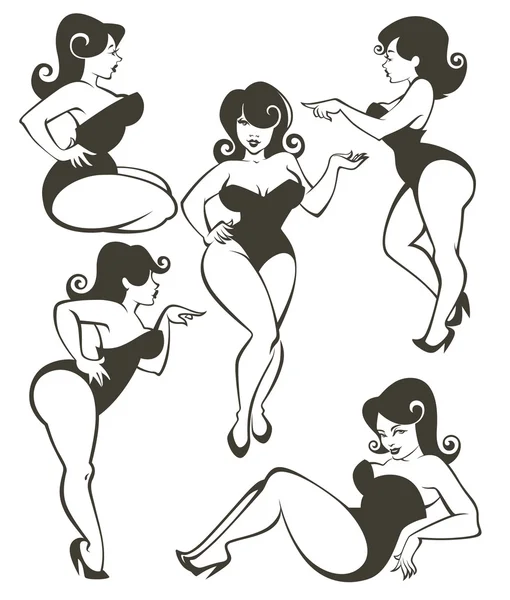 Vector collection of plus size pin up girls — Stock Vector