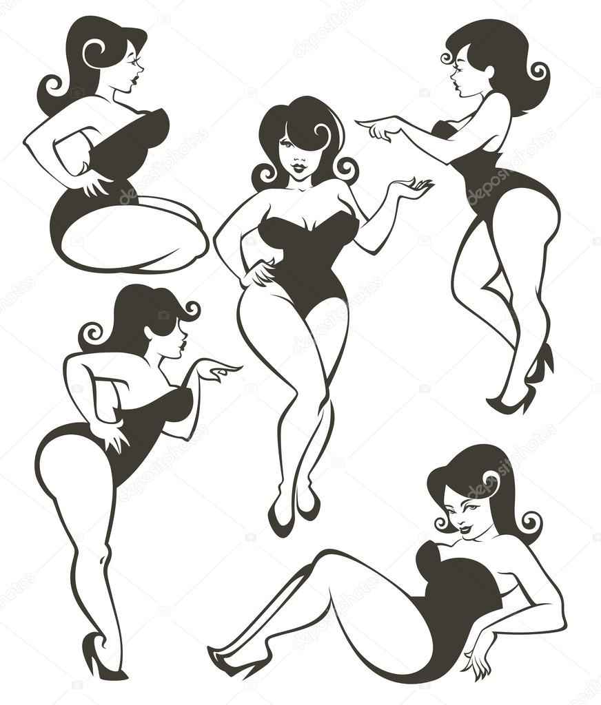 Vector collection of plus size pin up girls