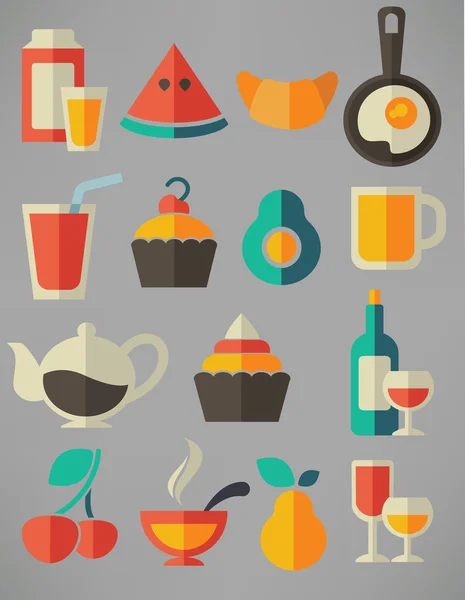 食品和饮料在平面样式中混合使用 — 图库矢量图片