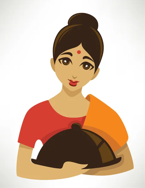 Cardápio indiano, menina dos desenhos animados em um pano tradicional —  Vetores de Stock