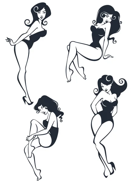 Meninas pinup em diferentes poses — Vetor de Stock