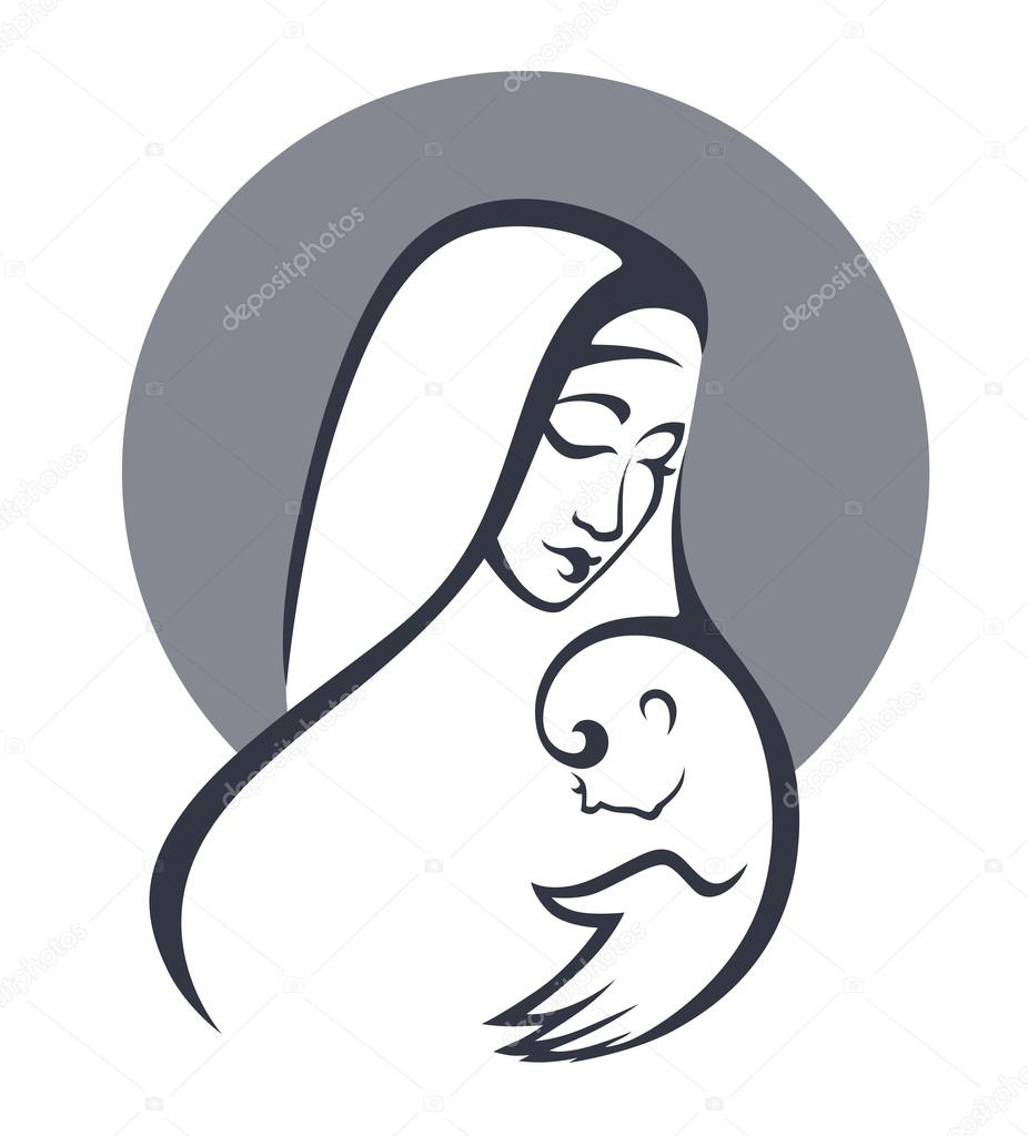 Vector portrait of Virgin Mary and her baby