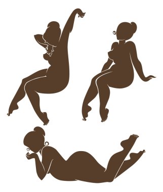 vector silhouettes of plus size girls
