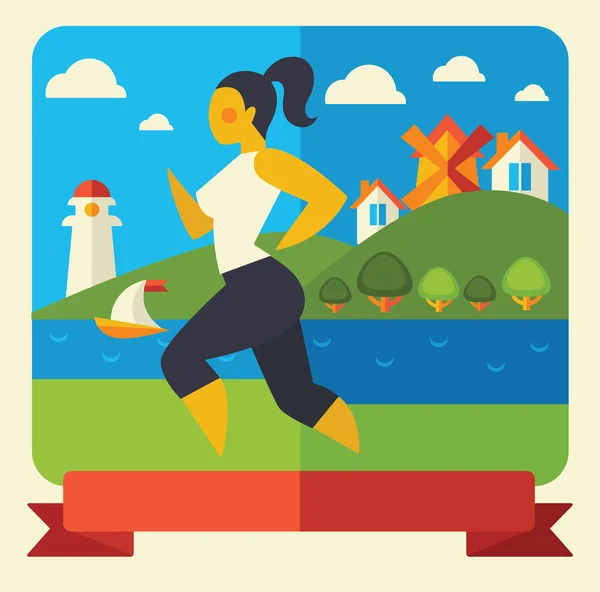 Laufende Frau im Freien — Stockvektor