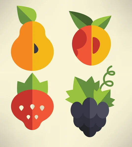 Fresh fruits and berries emblems in flat style — Stock Vector