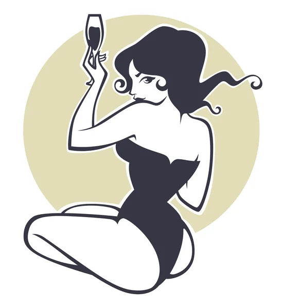 Sexy pinup ragazza bere champagne — Vettoriale Stock