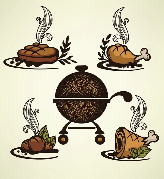 Colección de barbacoa dibujada a mano vector — Vector de stock