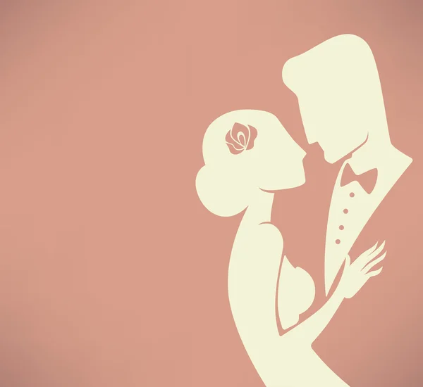 Novia y novio, tarjeta de boda en estilo elegante — Vector de stock