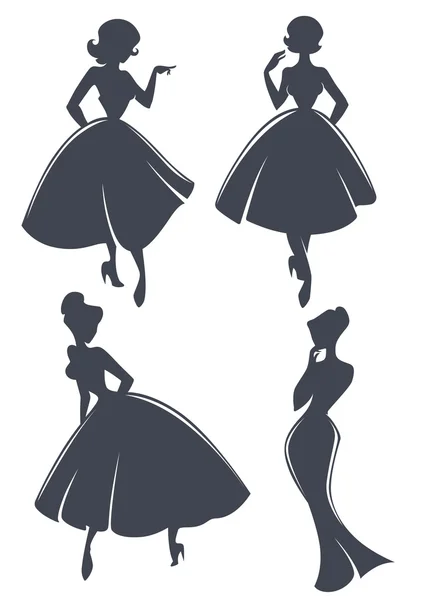 Chicas de nuevo aspecto, colección de vectores de las niñas en estilo retro — Vector de stock