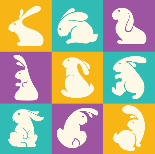 Collection colorée de lapin de Pâques — Image vectorielle