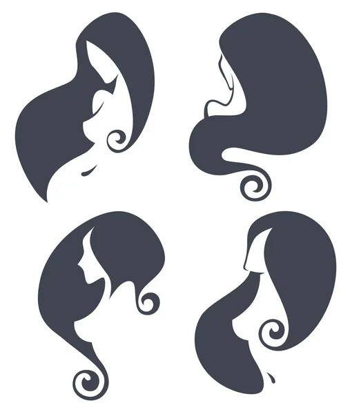Векторная коллекция силуэтов голых девушек с достигаемыми волосами — стоковый вектор