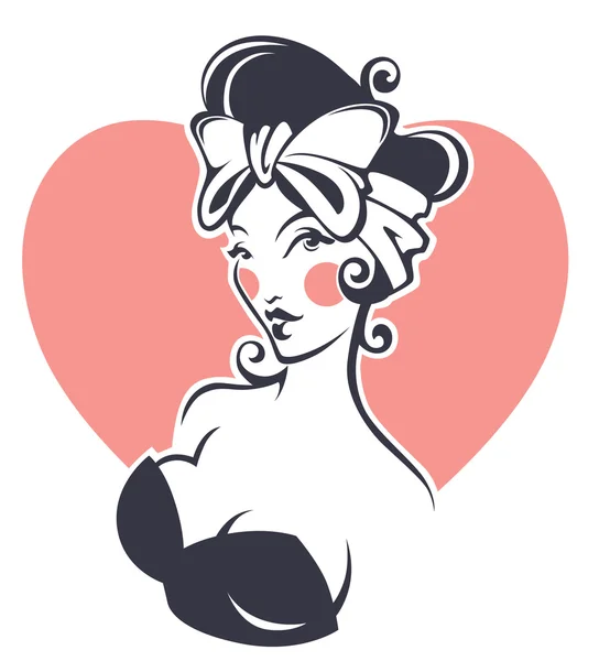 Pinup chica y corazón forma fondo — Vector de stock