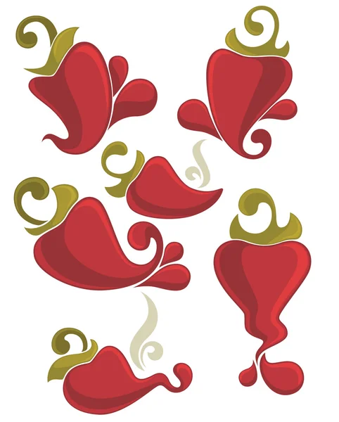 Hot chili paprika ikonok és emblémák — Stock Vector