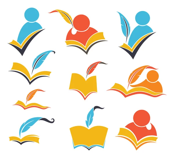 Vektör toplama simgeler, kitap, eğitim ve educat okuma — Stok Vektör