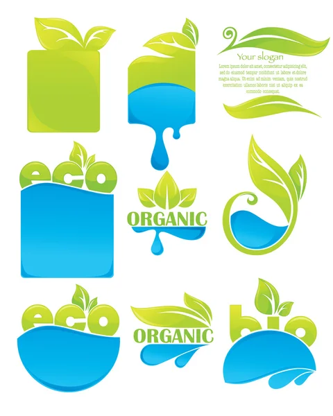 Vector collectie eco groen en water symbolen en sticker — Stockvector