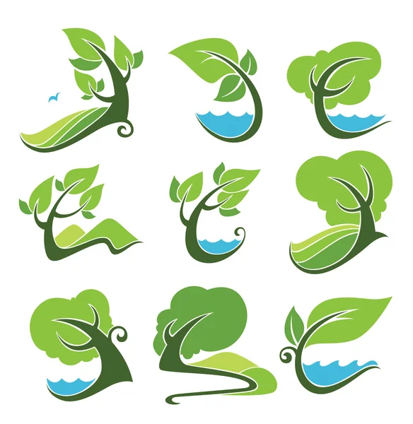 Colección vectorial de símbolos de paisaje y naturaleza — Vector de stock