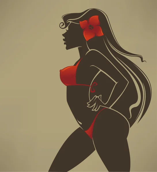 Vector de fondo de verano con imagen de chica en traje de baño rojo — Vector de stock