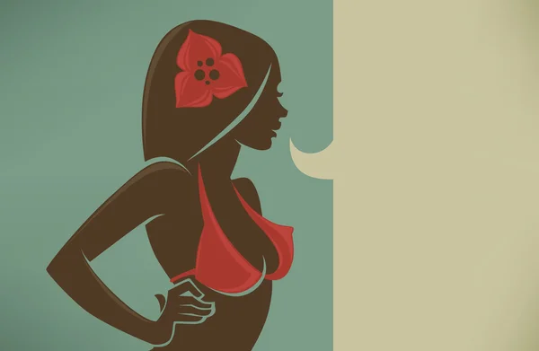 Vector de fondo tropical con imagen de chica en traje de baño rojo — Archivo Imágenes Vectoriales