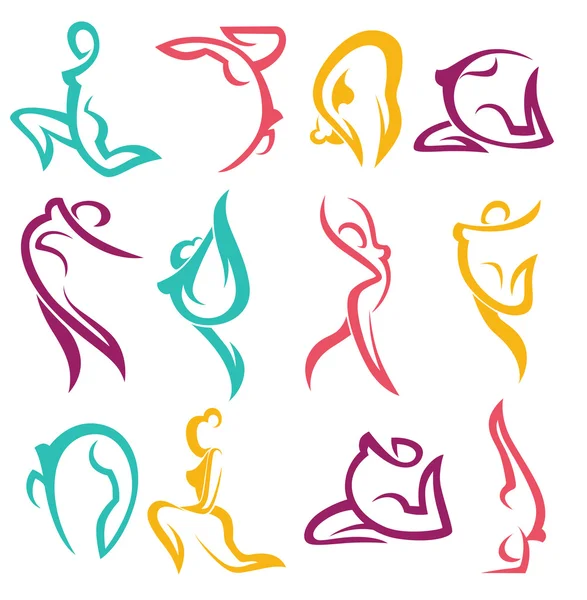 Práctica de yoga y otros ejercicios femeninos — Archivo Imágenes Vectoriales