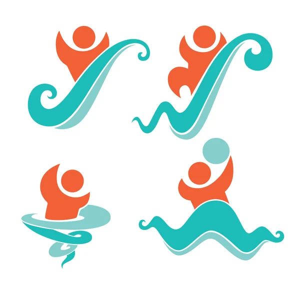 Vector collection of aqua park and swimming symbols — Stock Vector