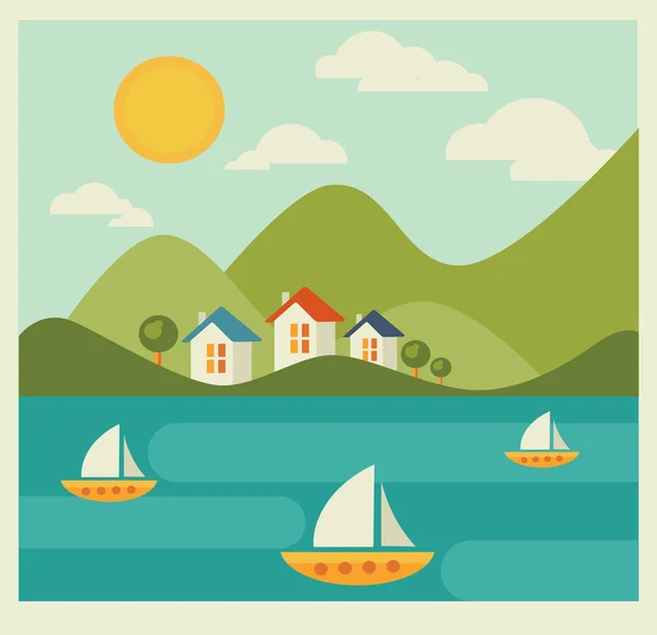 Paisaje de verano en estilo plano — Vector de stock