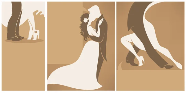 Novia y novio, colección de tarjetas de boda en estilo elegante — Vector de stock