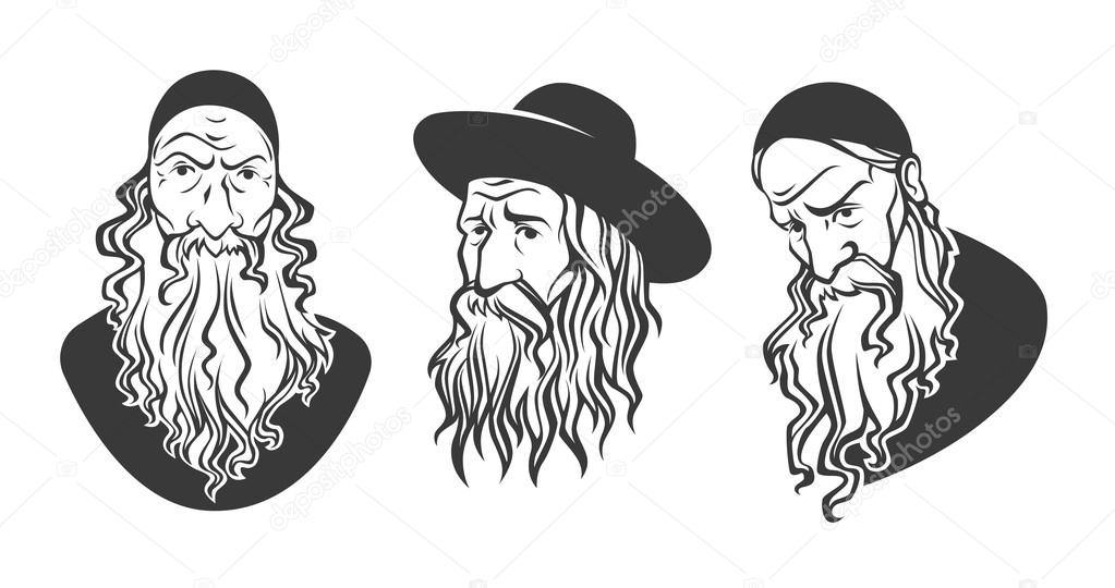 old jewish man, vector portraits collection