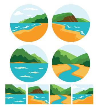 vector collection of sea summer landscape symbols, icons and emb clipart