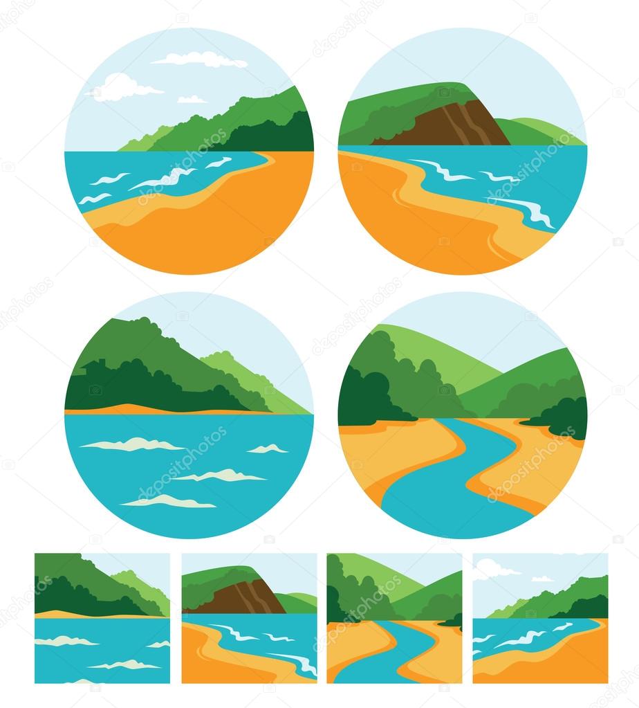 vector collection of sea summer landscape symbols, icons and emb